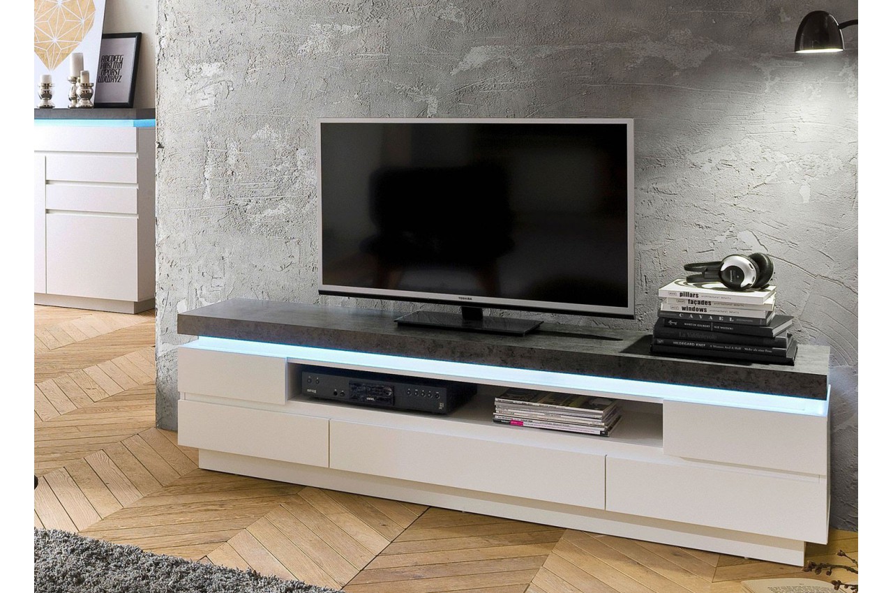 Meuble TV design noir laqué et blanc avec éclairage led moderne