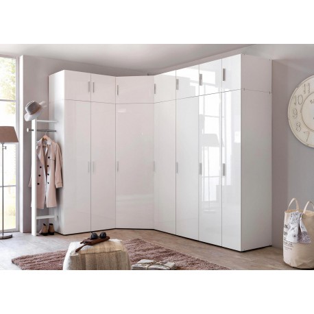 Armoire d'angle dressing blanc brillant design - Cbc-Meubles