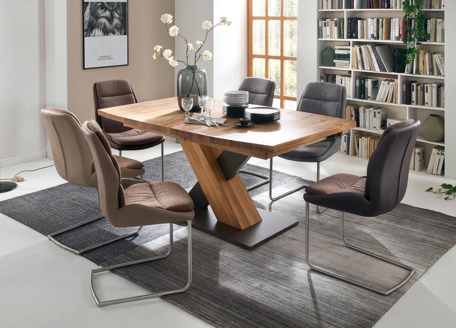 DINING Table a manger extensible de 6 a 12 personnes style contemporain  décor chene Sonoma - L 140-273 x l 90 cm - La Poste