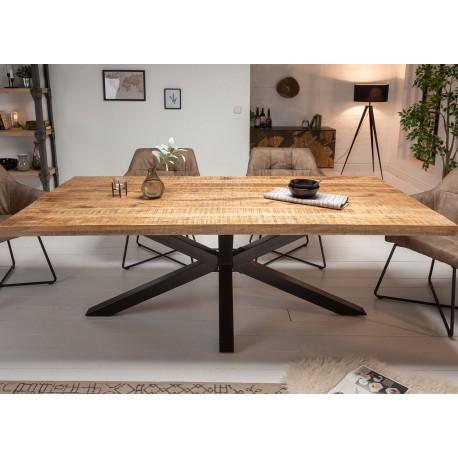 Table de salle à manger ronde bois massif manguier et pied métal