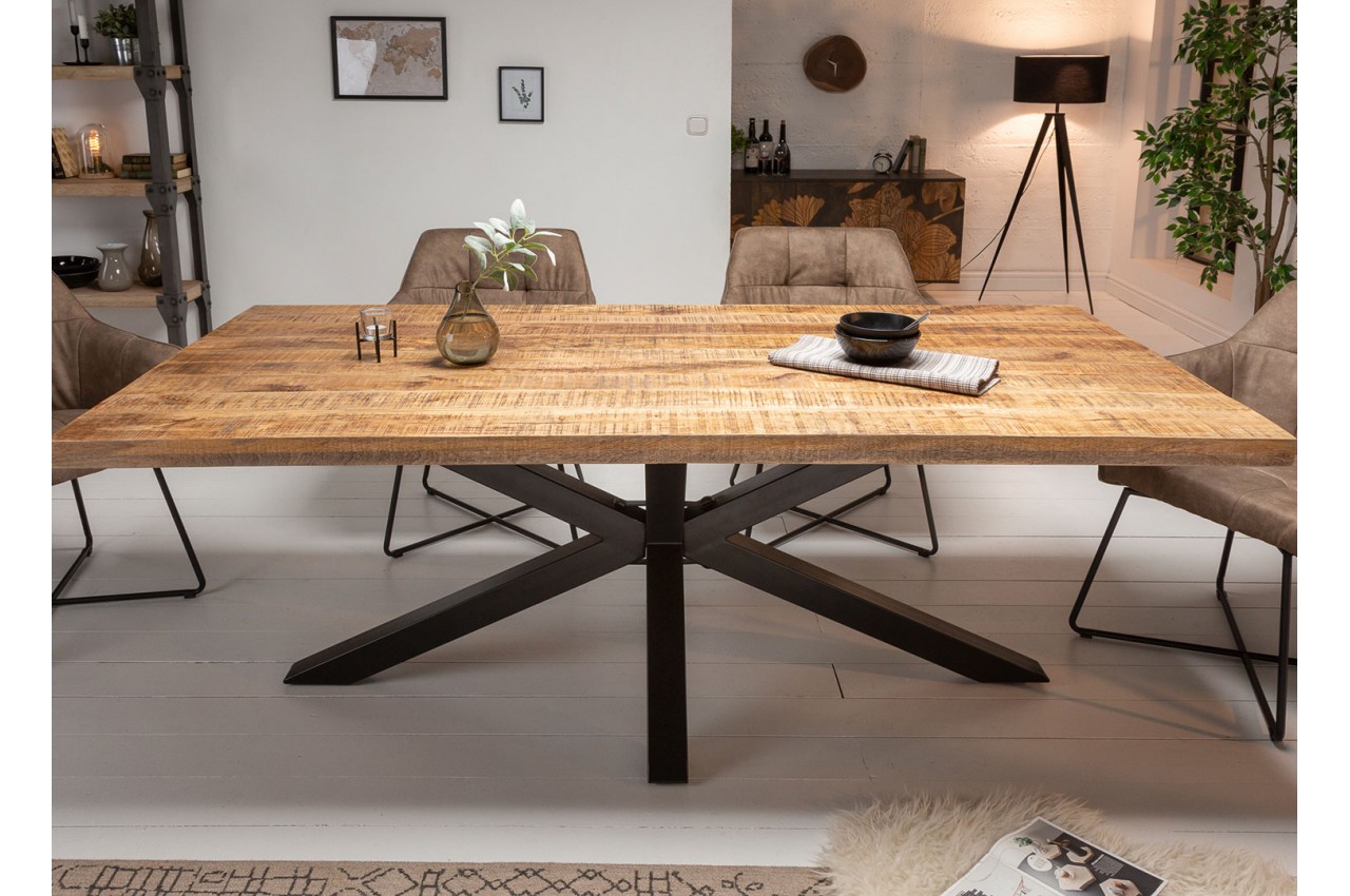 Petite table ronde en bois massif de manguier et pied métal pour salle à  manger