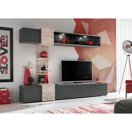Ensemble meuble TV mural + placards et vitrines Switch - ASM