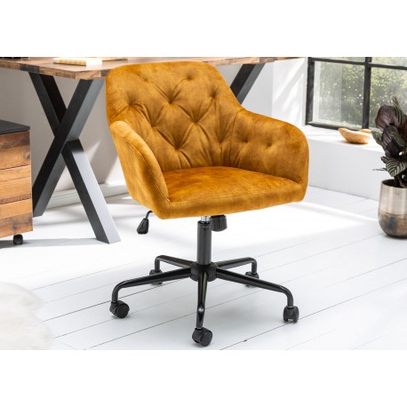 Chaise de bureau design velours jaune moutarde - Cbc-Meubles