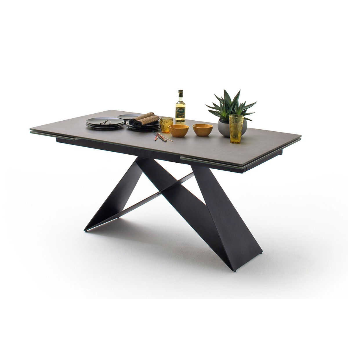 Table à manger extensible 160-240 cm bois foncé et métal noir - Cbc-Meubles