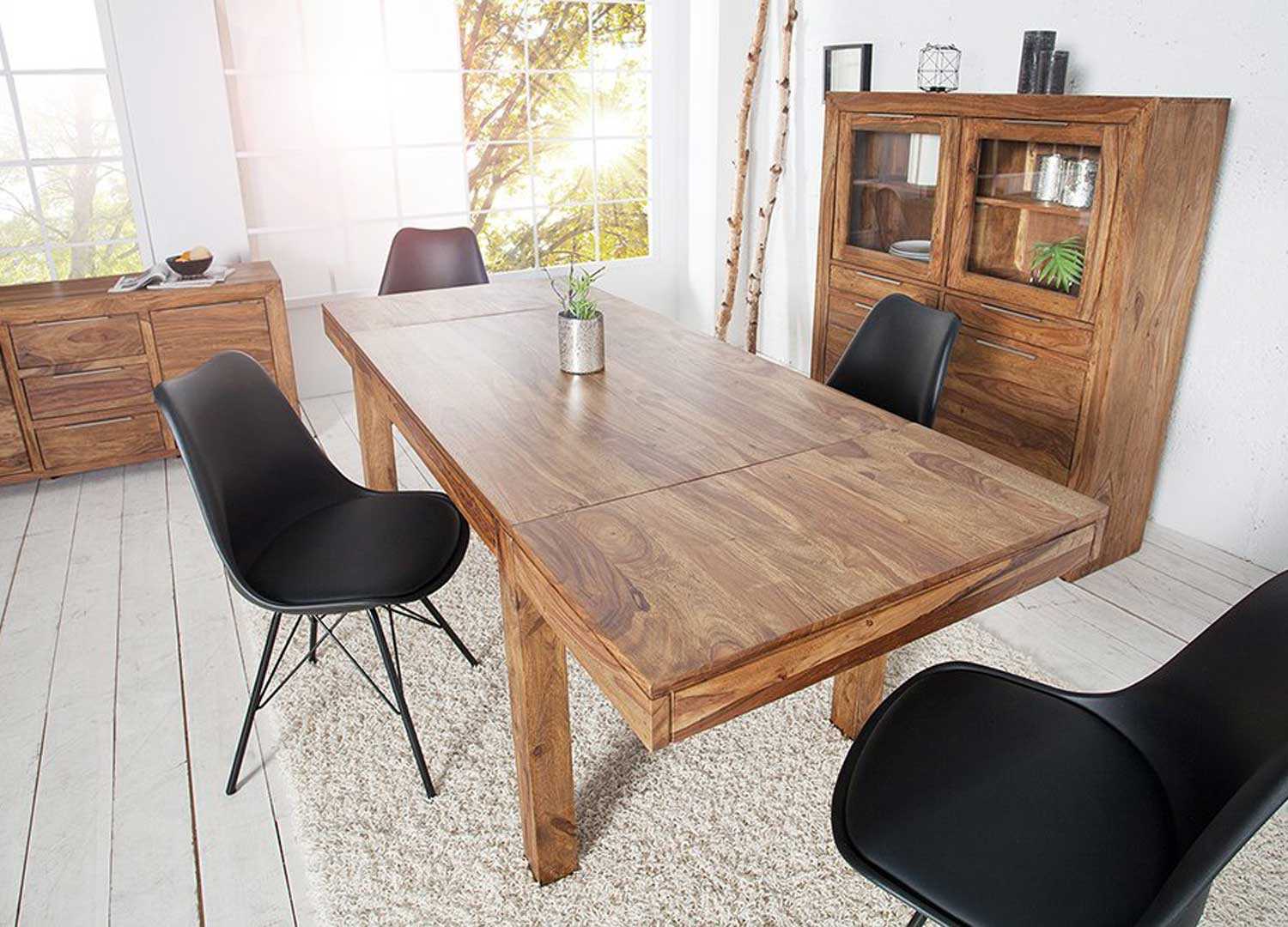 Table à manger extensible 160-240 cm bois foncé et métal noir - Cbc-Meubles