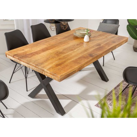 Table à manger en bois massif avec pied noir, 200x100xH76cm - CIRCEE