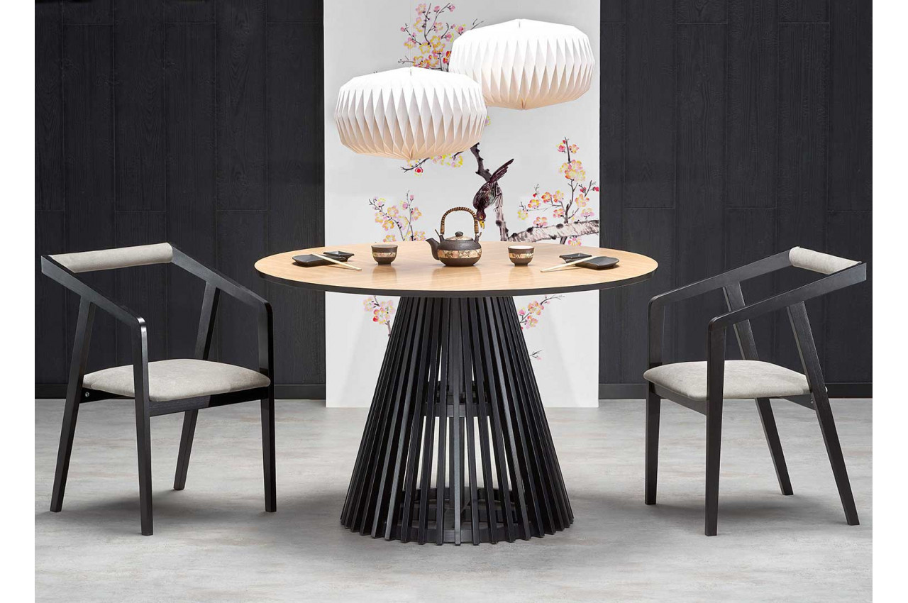 Table salle à manger ronde en bois massif et métal 120 cm - Cbc-Meubles