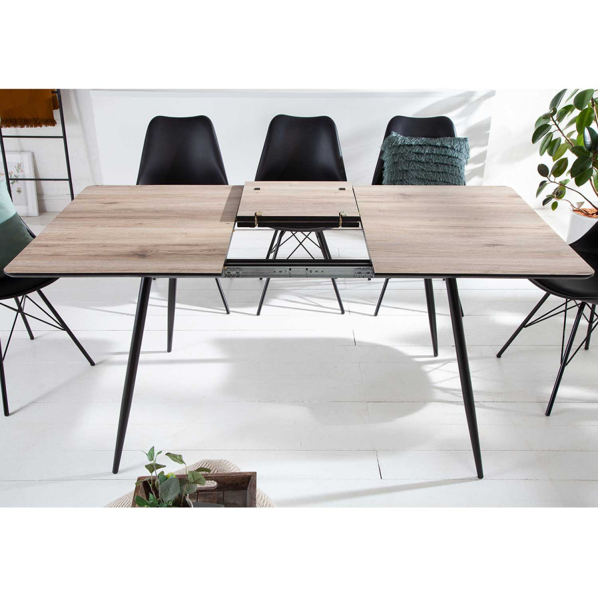 Table à manger extensible rallonges intégrées couleur chêne et noir -  Cbc-Meubles