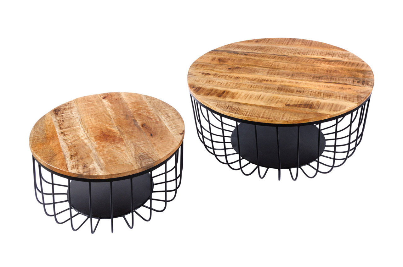 Table de salle à manger ronde bois massif manguier et pied métal -  Cbc-Meubles