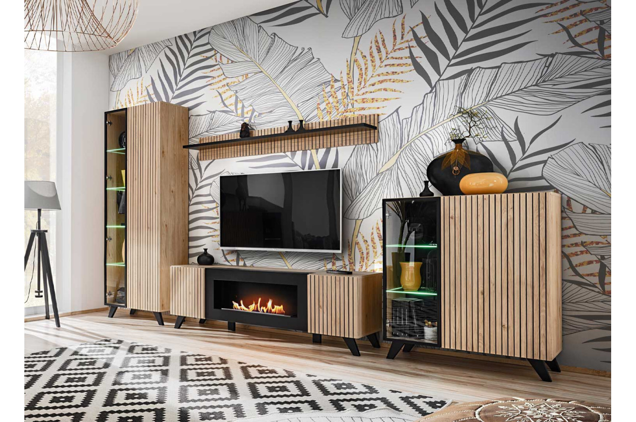 Meuble TV cheminée avec tiroirs – ARBA Home & Decor