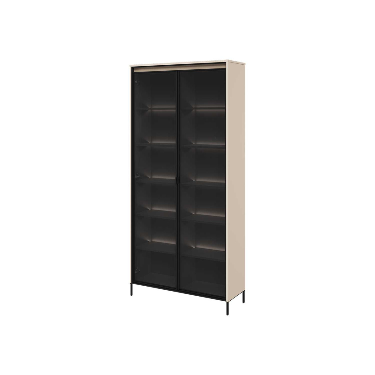 Grande vitrine 2 portes vitrées beige sable avec éclairage Trend