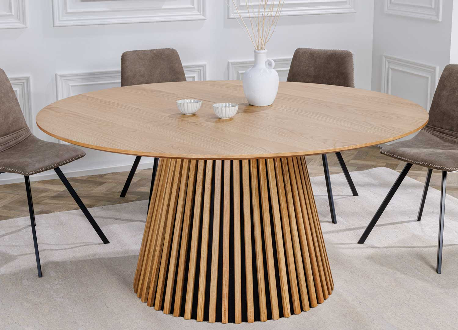 Table à manger ronde extensible chêne doré 6 personnes - Cbc-Meubles