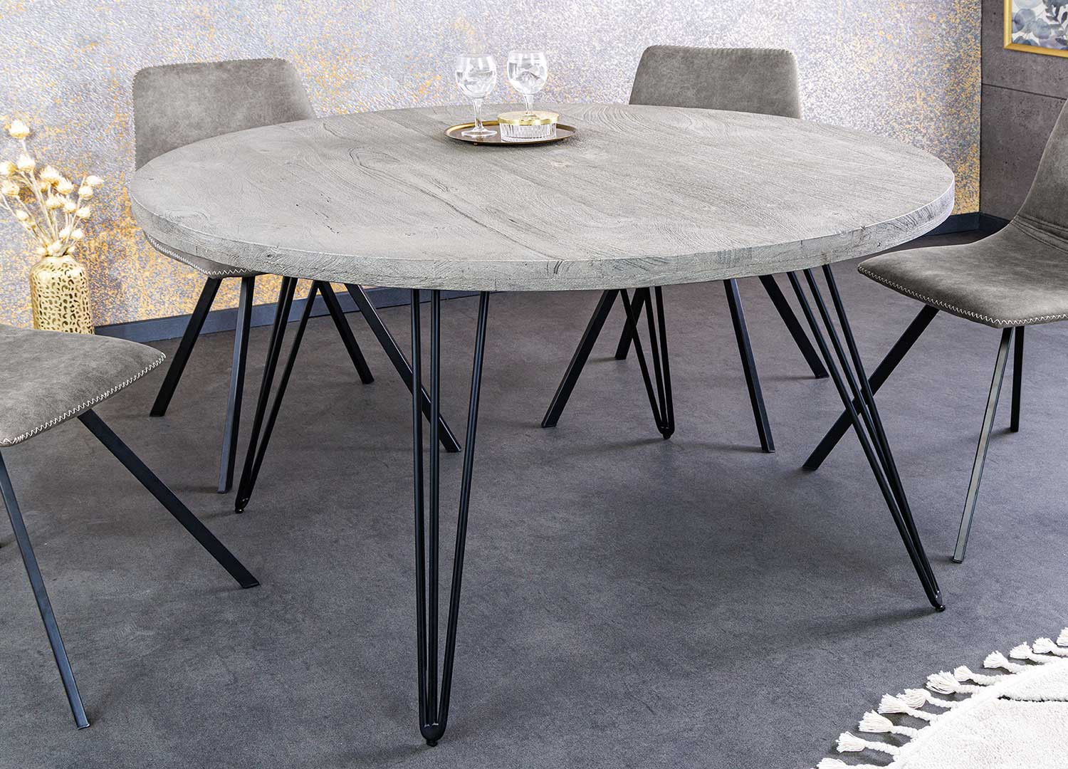 Table salle à manger ronde en bois massif et métal 120 cm - Cbc-Meubles