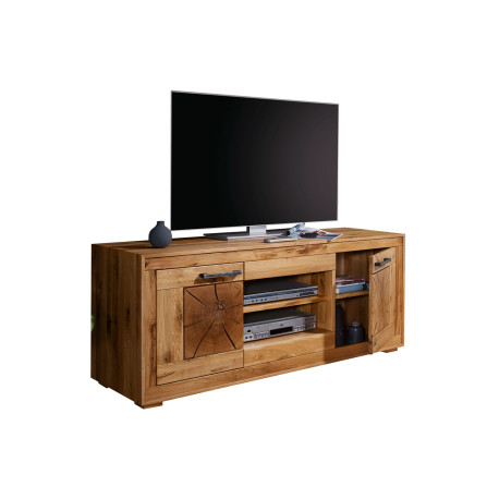 Meuble tv 150 cm 2 portes et 2 niches en bois massif