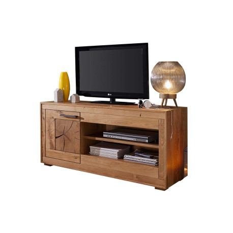 Meuble tv 130 cm 1 porte et 2 niches en bois massif