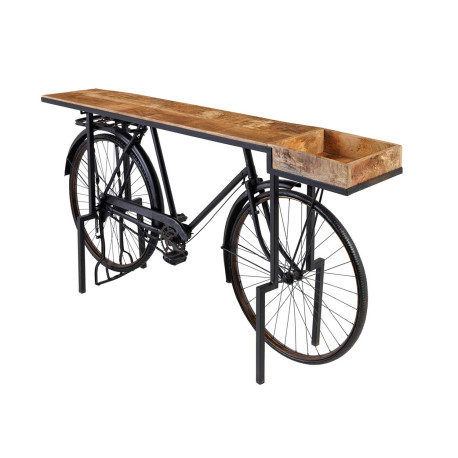 Console bicyclette en bois de manguier et métal noir 194 cm Cyclo