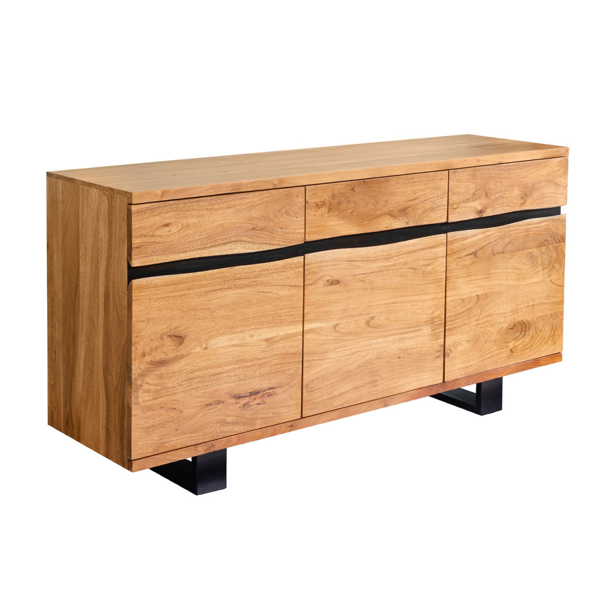 Buffet 3 portes bois massif acacia 160 cm