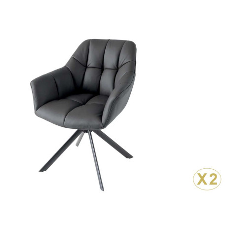 Lot de 2 chaises pivotantes en cuir noir Hudson