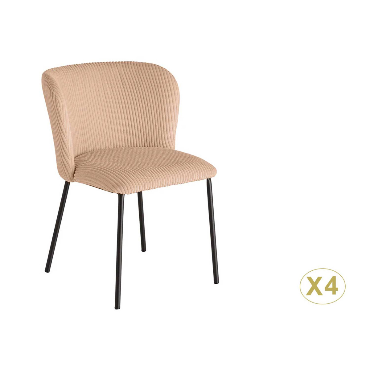 Lot de 4 chaises rose tissu côtelé et métal noir Palmer