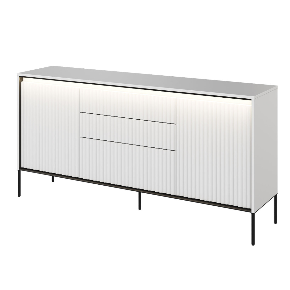 Buffet 2 portes et 3 tiroirs blanc à led 166 cm Trend