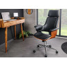 Chaise de bureau pivotante en simili cuir et bois de noyer Kim