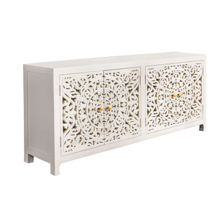 Buffet blanc en bois sculpté style oriental Azura