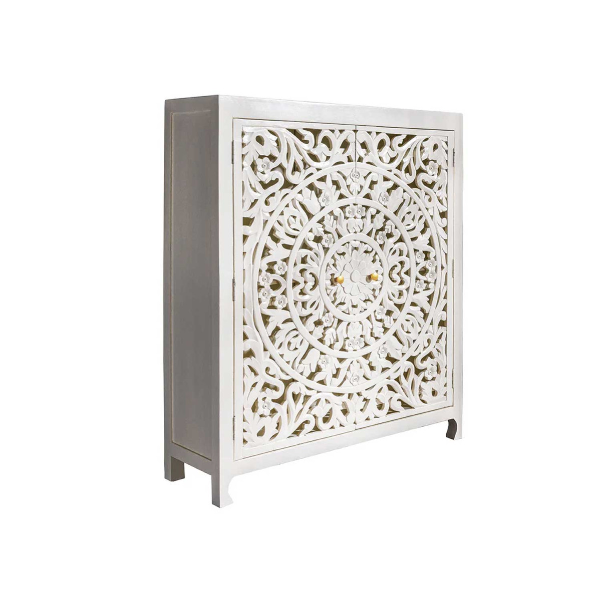 Buffet haut blanc en bois de manguier style oriental Azura