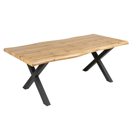 Table à manger 160 cm aspect chêne sauvage pieds X Joka