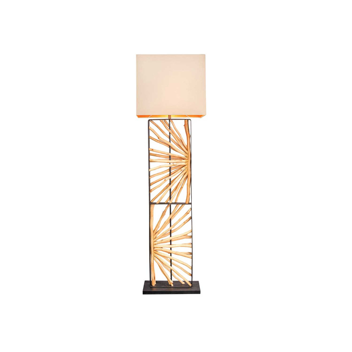 Lampadaire 165 cm bois de longane avec abat jour beige Orion