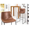 Chaise de bar microfibre marron vintage et métal noir Sharon