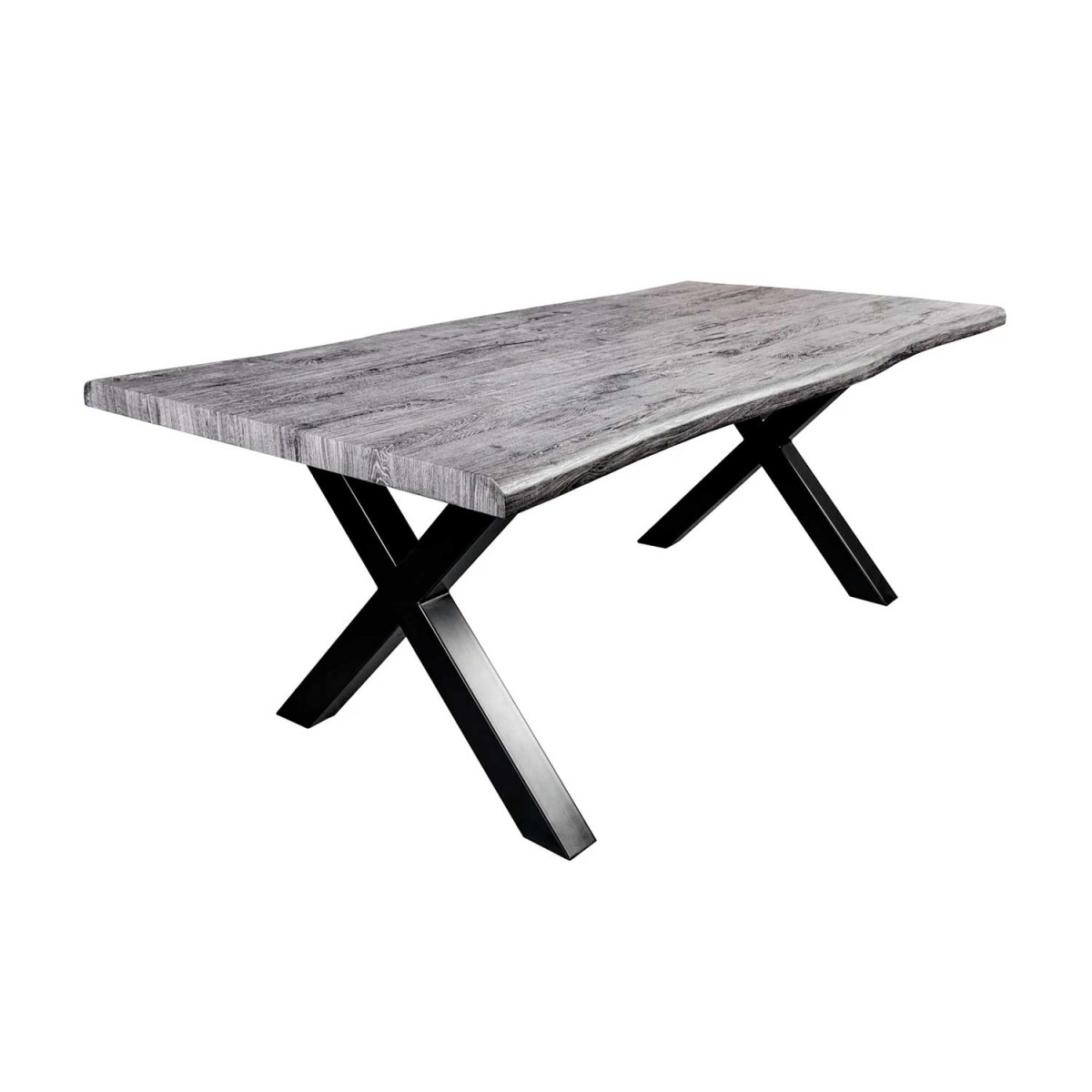 Table industrielle 180 cm imitation chêne sauvage blanchi gris Joka