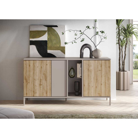 Buffet design 3 portes 160 cm chêne cadiz et cashmere Enora