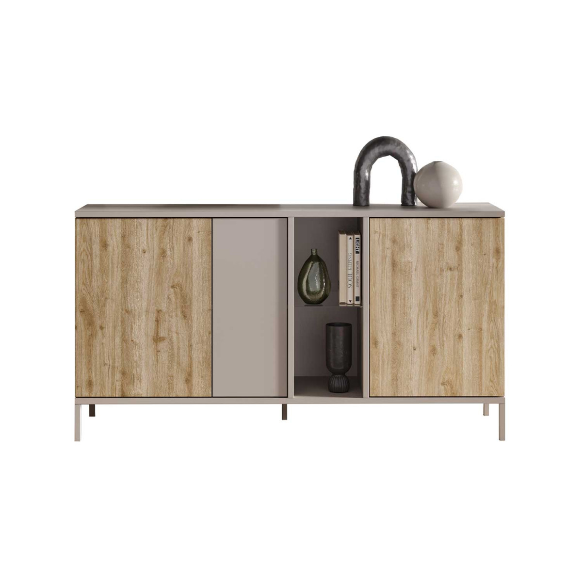 Buffet design 3 portes 160 cm chêne cadiz et cashmere Enora