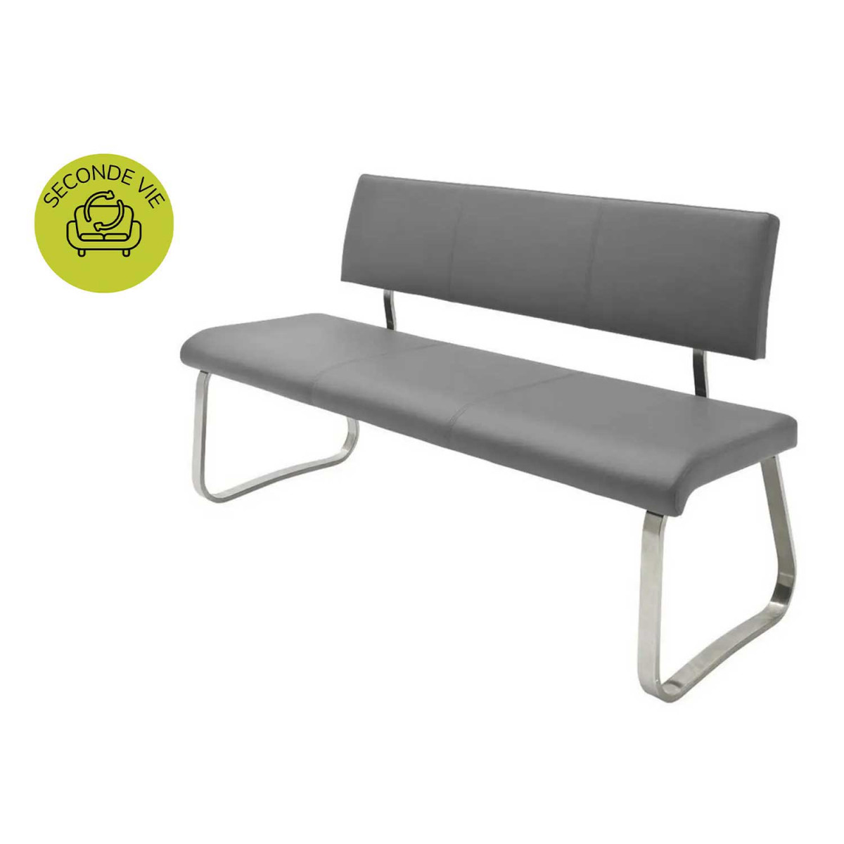 Banc simili cuir gris 155 cm "SECONDE VIE"