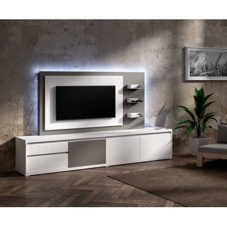 Meuble TV Design blanc avec panneau TV gris brun NORA K47 - Cbc-Meubles