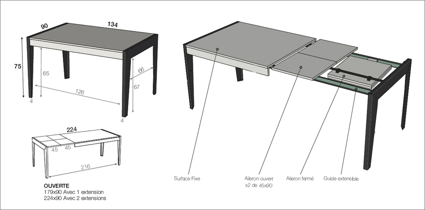 Table de repas en bois d'Orme extensible ADEN 2910 - Cbc-Meubles