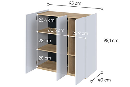 Dimensions détaillées de la commode 3 portes