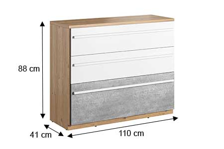 Dimensions détaillées de la commode 3 tiroirs