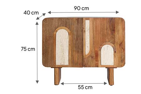 Dimensions de la commode manguier et travertin