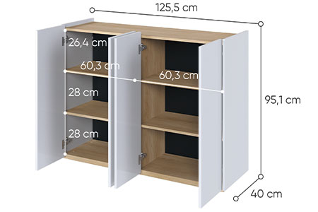 Dimensions détaillées de la commode 4 portes