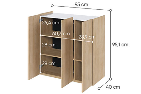 Dimensions détaillées de la commode 3 portes