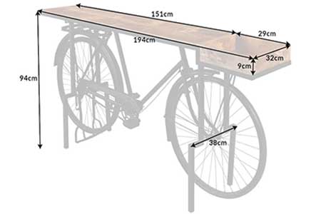 Dimensions détaillées de la console bar bicyclette