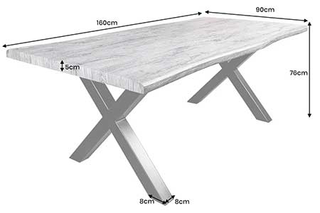 Dimensions détaillées de la table 160 cm