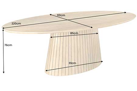 Dimensions détaillées de la table ovale