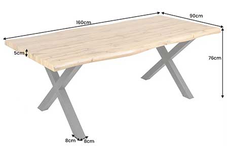 Dimensions détaillées de la table 160 cm