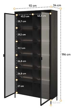 Dimensions détaillées de la vitrine