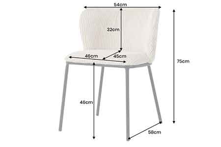 Dimensions détaillées des chaises en tissu côtelé