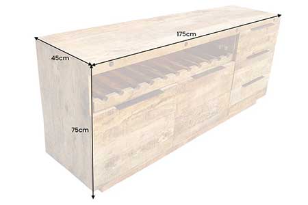 Dimensions détaillées du buffet en manguier