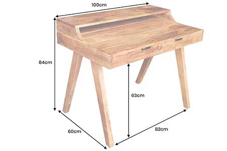 Dimensions détaillées du bureau en acacia massif