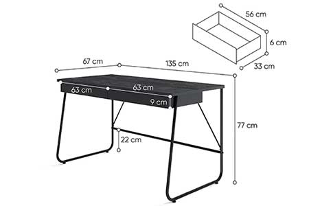 Dimensions détaillées du bureau